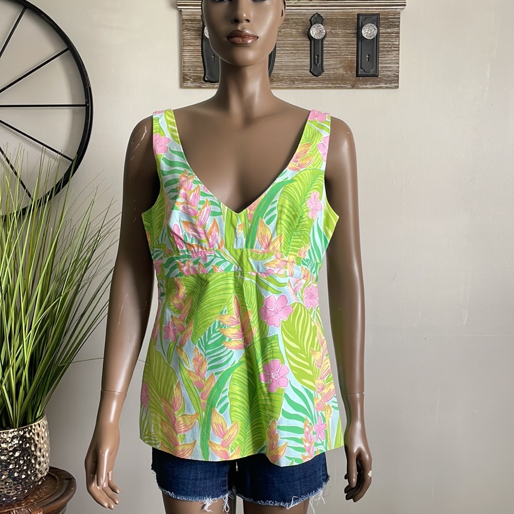 Lily Pulitzer V-neck Floral Pastel Empire Summer Top Size 12
